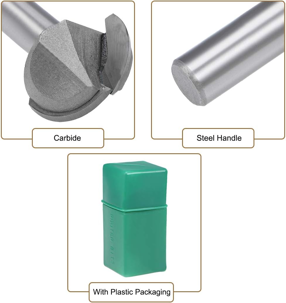 uxcell Router Bit 1/2" Shank 1-3/8" Cutting Dia. Core Box 2 Flutes Carbide for Carpentry Woodworking Milling Cutter Tool