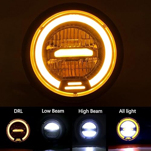 Miniatura 2 de kucehiup Faro LED redondo de 6.5 pulgadas para motocicleta con montaje de soportes (luz amarilla)