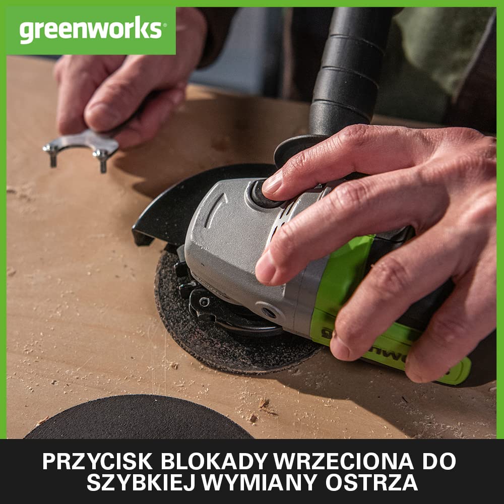 Greenworks GD24AG Akumulatorowa Szlifierka Kątowa z Okrągłą Tarczą 125 mm, 10500 obr./min, Prawo lub Leworęczna BEZ Baterii i Ładowarki 24V