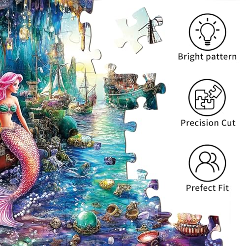 TangMosaic 1000 Piece Puzzle for Adults, Sea Siren Mermaid Jigsaw Puzzle, Impossible Hard Difficult Challenging Puzzles for Adults, Home Decoration Puzzle, Interlock Perfectly No Dust - Thumbnail 4