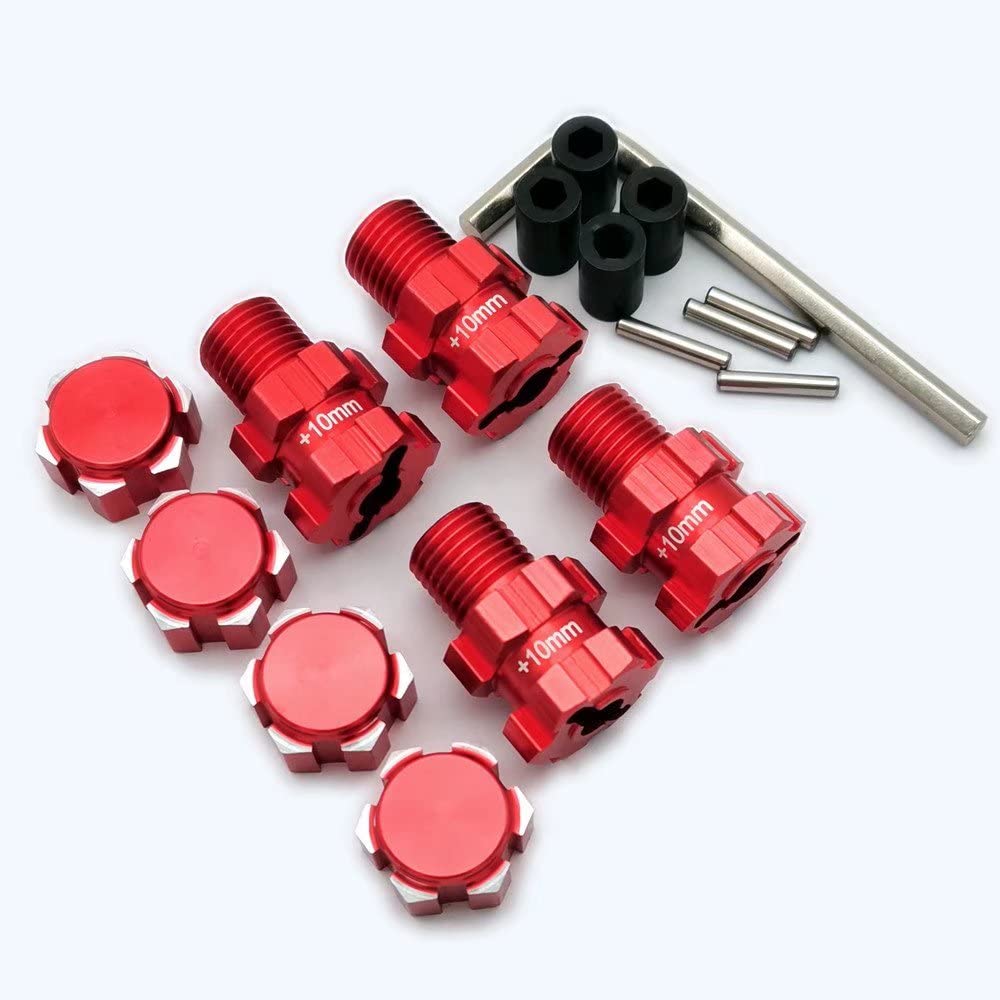 Splined Wheel Hex Hubs 17mm Widen 10mm for Traxxas 1/10 Maxx 8956 Aluminum Red 4pcs