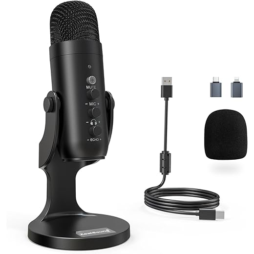 Zealsound USB Microphone, Gaming Mic, Black