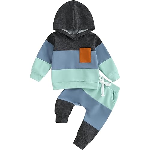 Toddler Baby Boy Clothes Set Long Sleeve Checkerboard Patchwork Hooded Tops Pants Cute Infant Newborn Fall Outfit