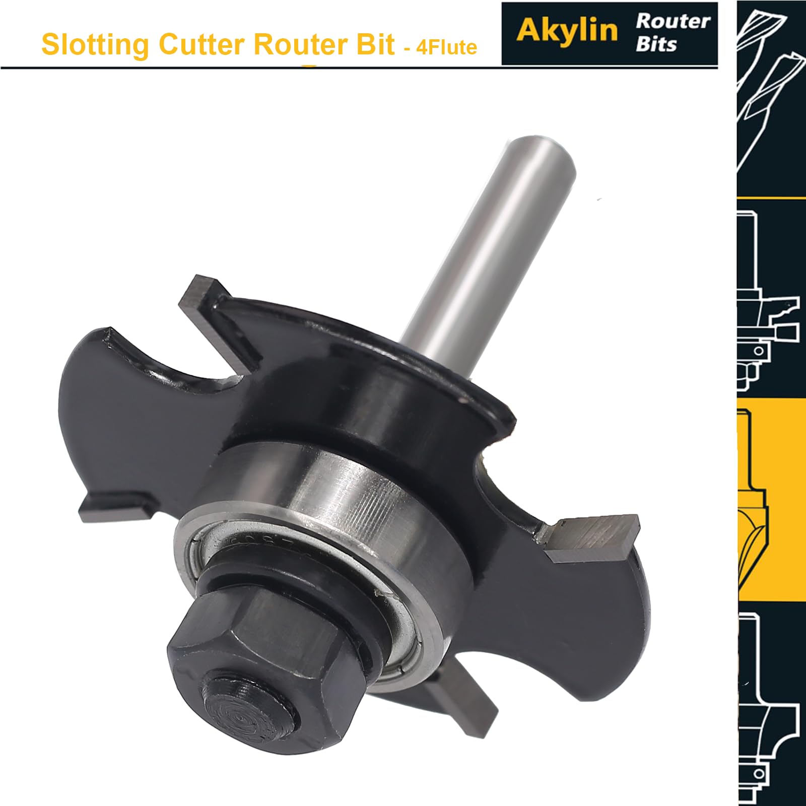 Akylin Slotting Cutter Router Bit, 1/4 Inch Shank, 4 Wing Slot Router Cutter Bit with bearing, 1/8” Height X9/16” Depth - Image 3