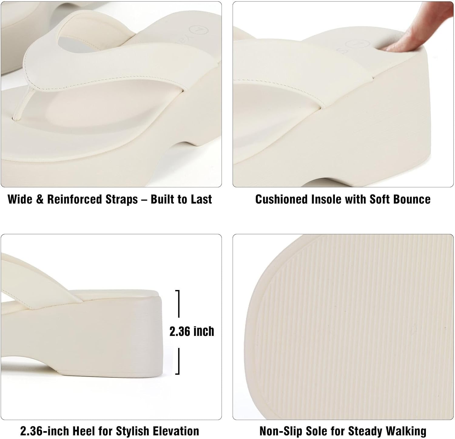 Yavero Women's Platform Flip Flop Sandals Comfortable Wedge Thong Sandals with Square Toe, Casual Summer Sandals Beige 9 - Image 4