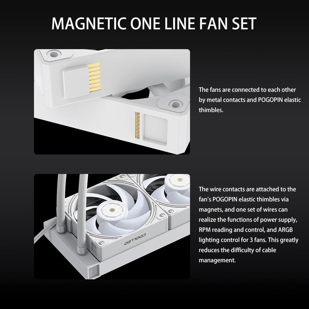 COOLLEO BL360 Digital Display White ARGB 360mm AIO CPU Cooler,Three-Phase Nine-Stage Water Pump + 3* Hurricane T28Mag PWM Fan 300W TDP Liquid CPU Cooler for AMD AM4/AM5 & Intel LGA 115X/1200/1700