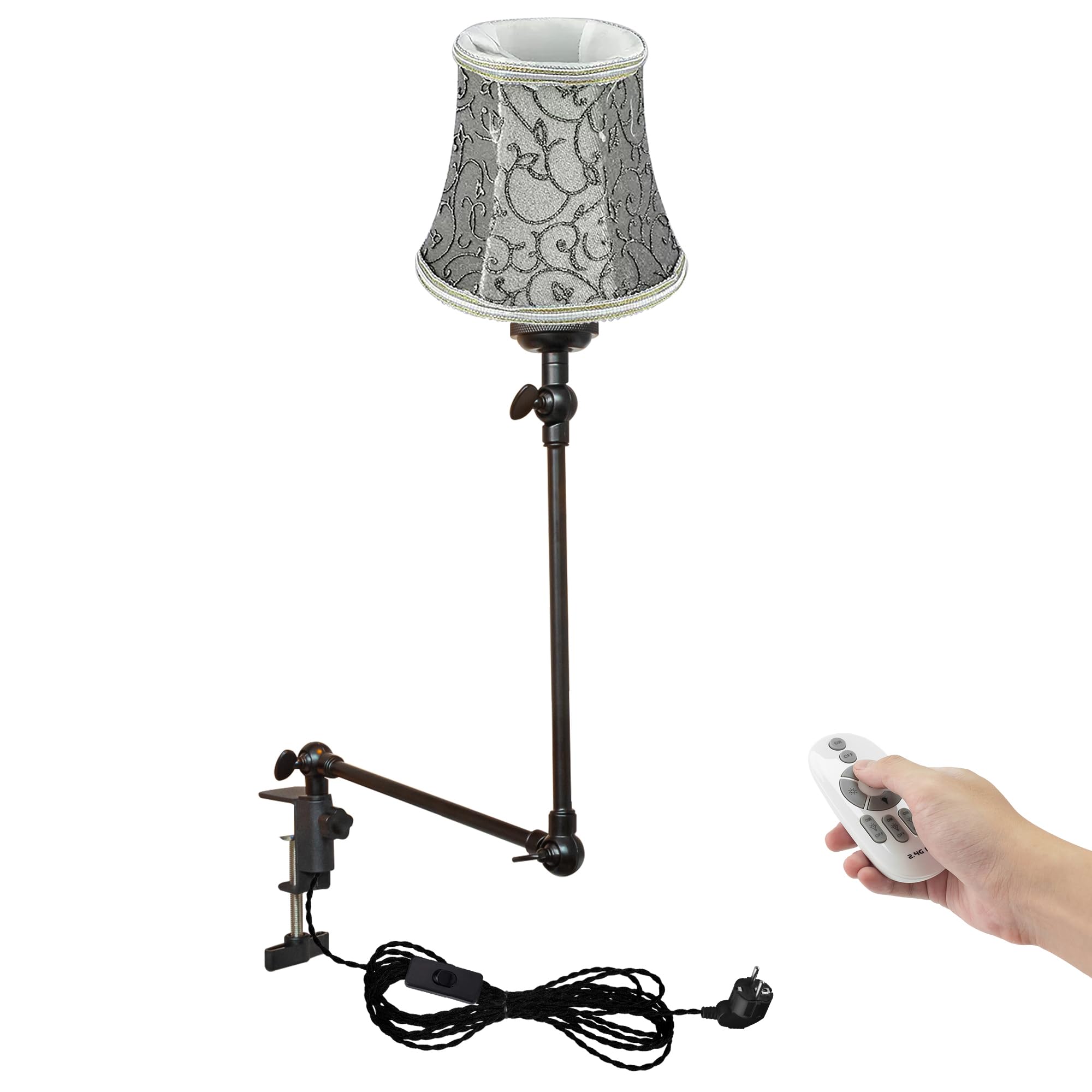 Klemmleuchte mit Fernsteuerung,1 Packung Leselampe mit 2,5 m Kabel, Dimmbar Nachttischlampe,Augenpflege Schreibtischlampe für Büro Heimgebrauch, E27 Lampenhalterung - DZ0332/23