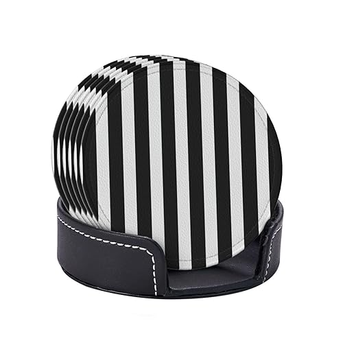 Drink Coasters with Holder Leather Coasters Set of 6 Black