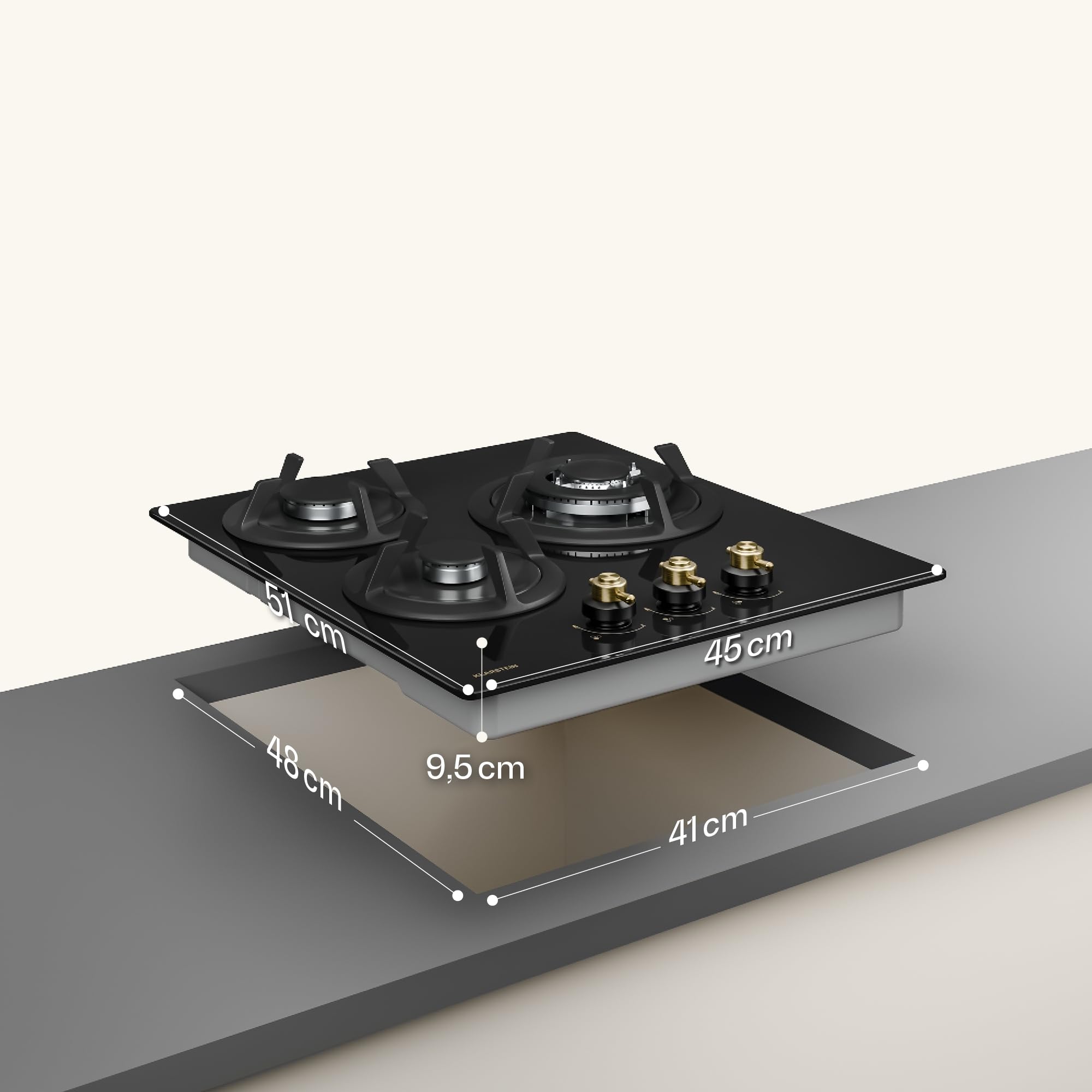 Klarstein Victoria Plaque De Cuisson Gaz 3 Feux, 6050W, 45cm, Verre, Allumage Électrique, Sécurité Flamme, Compatible GPL & Gaz Naturel, Style Rétro, Kit Inclus, Noir