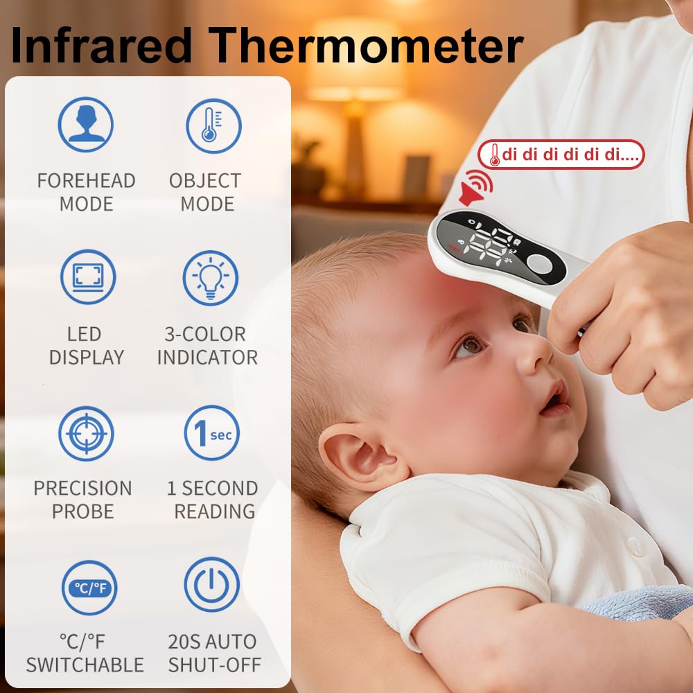 Termometro Digital para fiebre para bebés,niños y adultos,Termometro bebe infrarrojo sin contacto para la Termómetro frente,con mediciones precisas instantáneas,alarma de fiebre,℃ y ℉ Conmutable