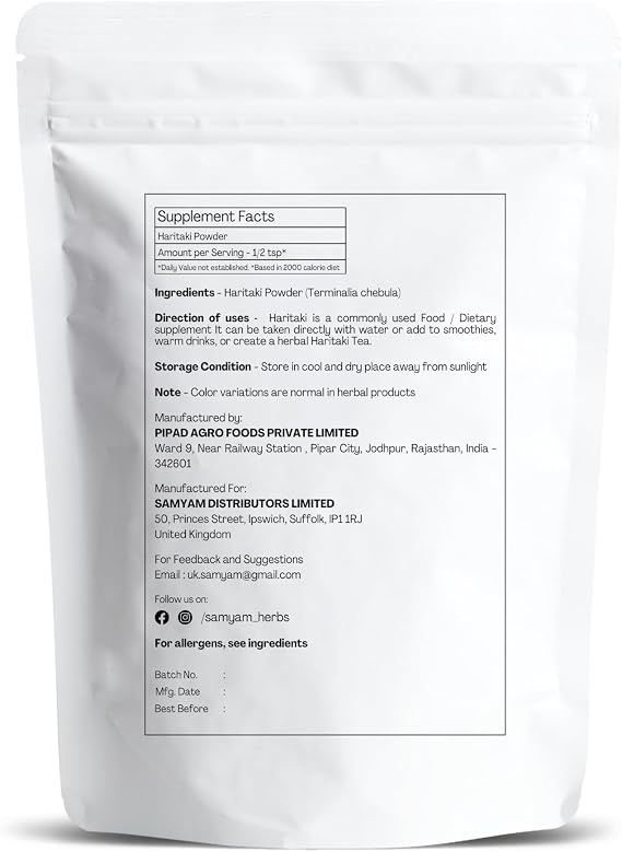 SAMYAM Haritaki Powder (Terminalia chebula) - 1Kg Pack | for Digestion Support