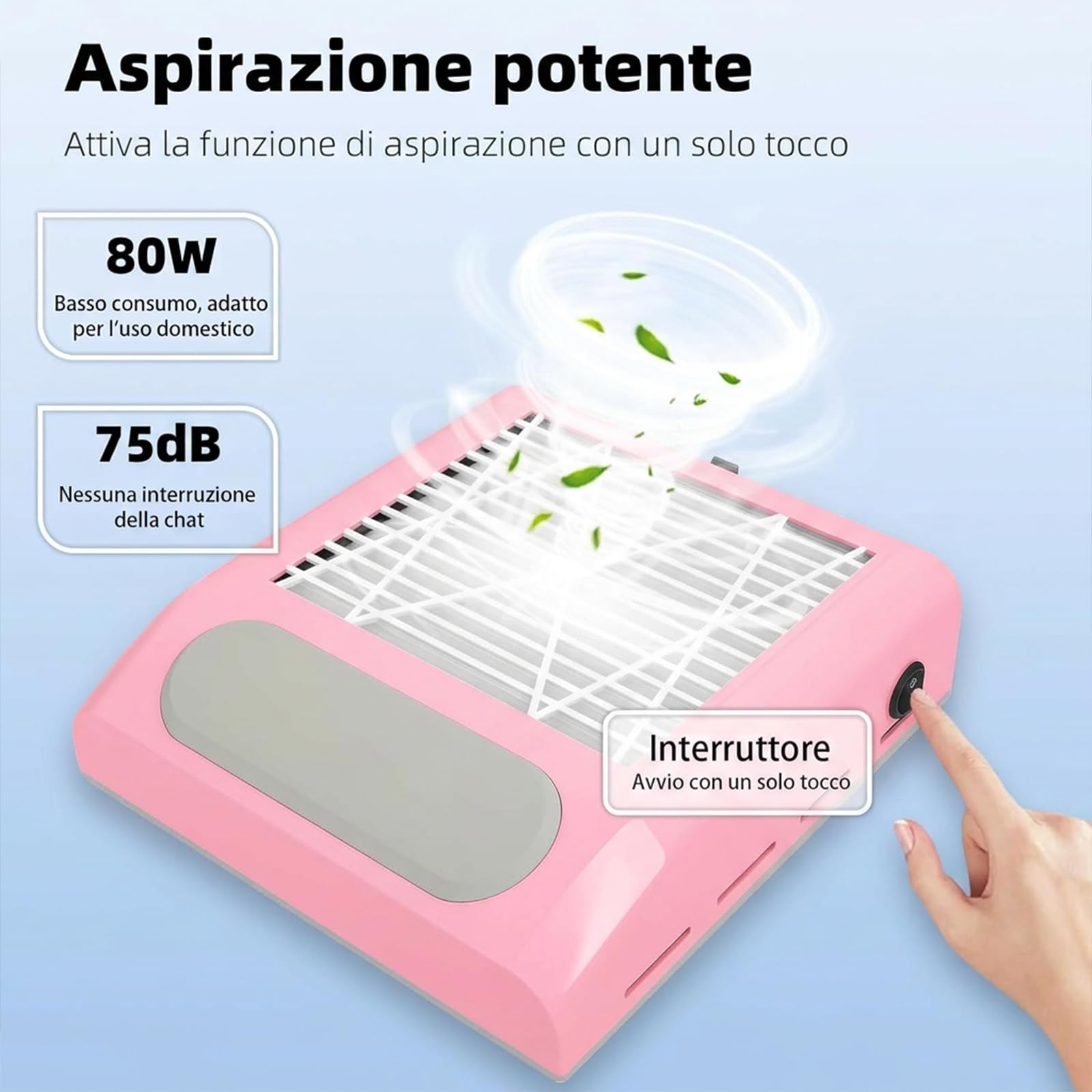 VOLTIX Aspiratore Unghie Professionale 80W - Aspirapolvere Unghie Potente, Nail Dust Collector con Filtro Riutilizzabile per Ricostruzione Unghie in Gel e Acrilico, Ideale per Salone e Casa rosa
