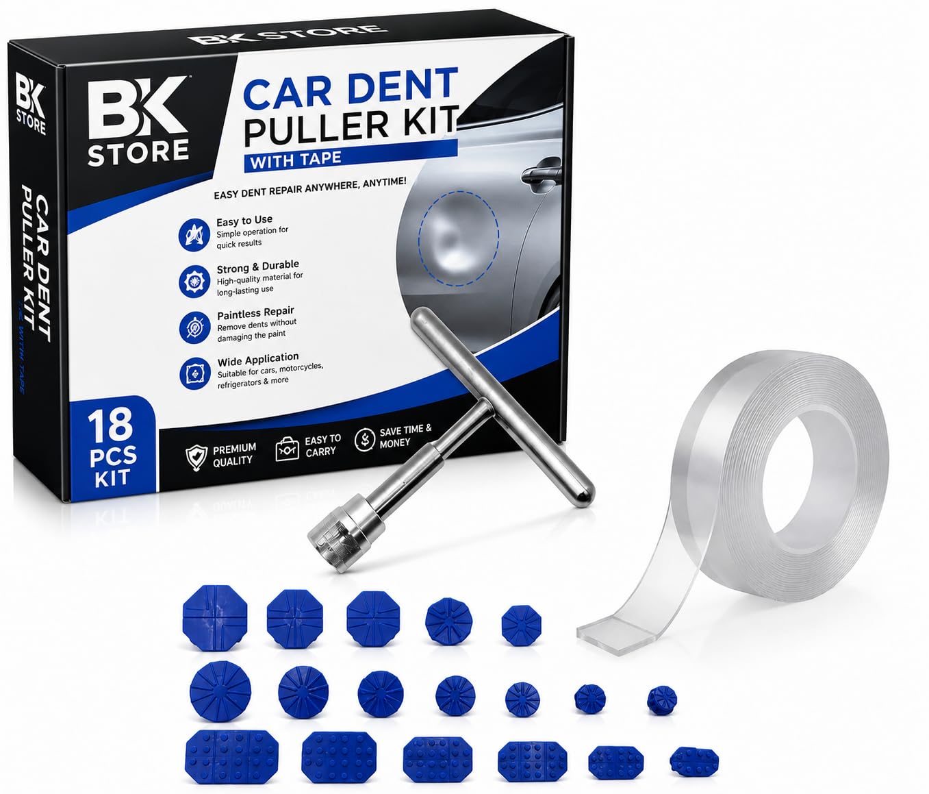 Car Dent Puller Kit with T-Bar Slide Hammer & 18 Glue Tabs, Paintless Dent Repair Tool Kit, DIY Dent Remover for Car Hail Damage, Auto Body Dent Removal Kit for Cars, Bike-image-38