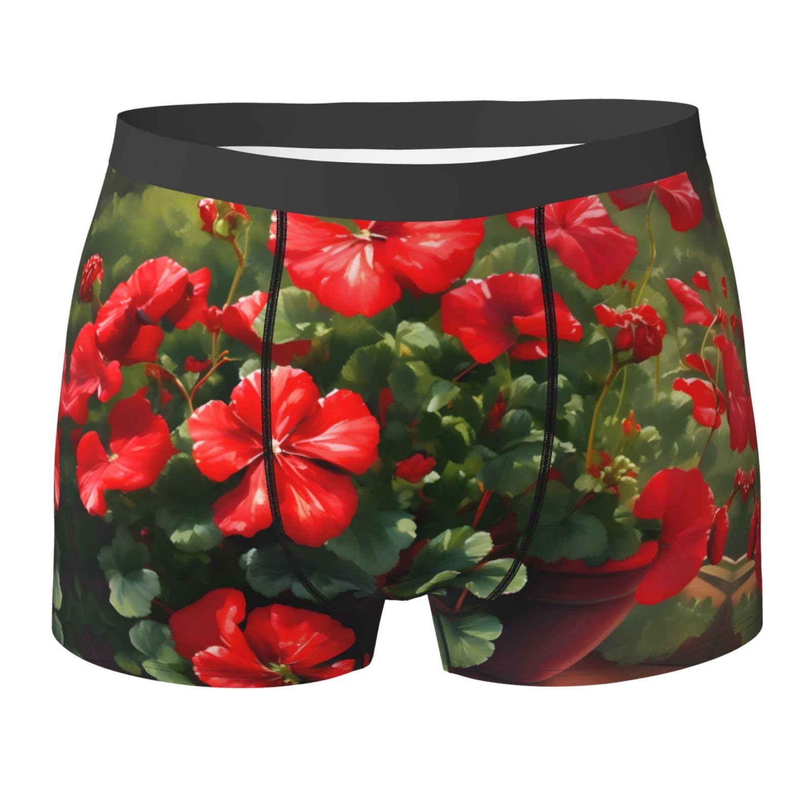 WBQLSL Red geraniums Patterned Boxer Briefs - Comfortable for Home, Commute, and Sports -, Black, M
