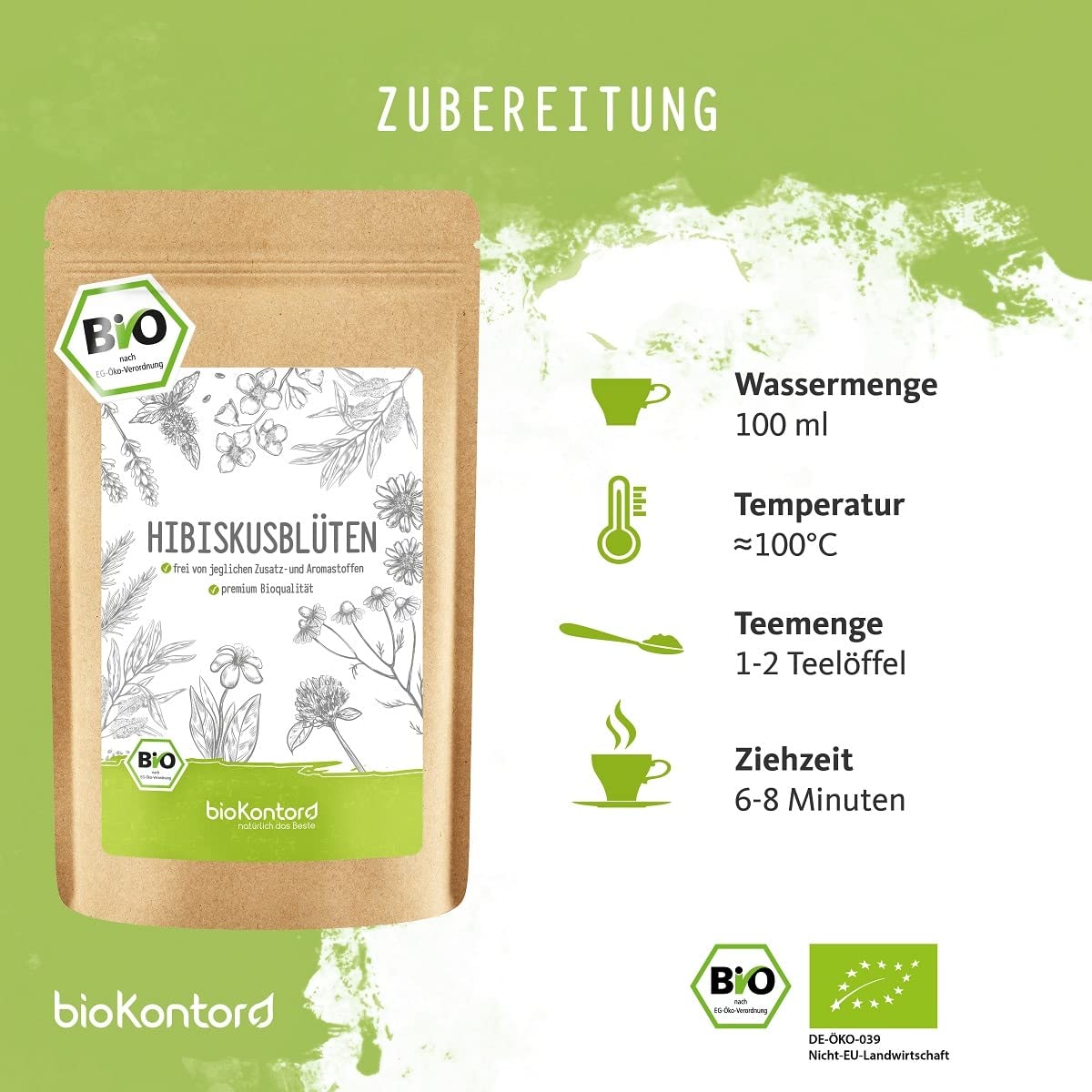 Hibiskusblüten BIO ganz und getrocknet 1000 g - Premium HIbiskus Tee - Hibiskusblütentee 100% natürlich aus biologischem Anbau - bioKontor
