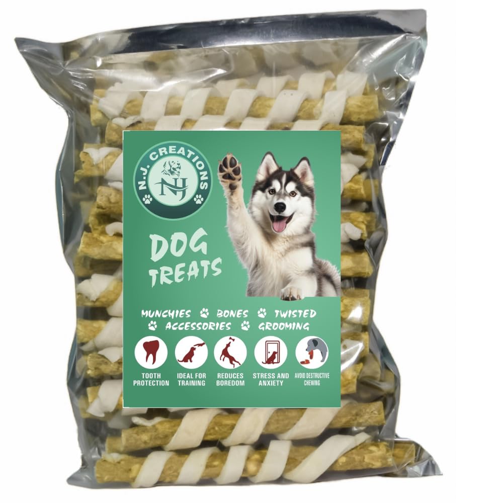 N.J. Creations Rawhide Chicken Flavored Spiral Munchy Chew Sticks Dog Treat for All Breed Dogs (1.8 KG) (B0CLHQNXNY) Amazon Price History, Amazon Price Tracker