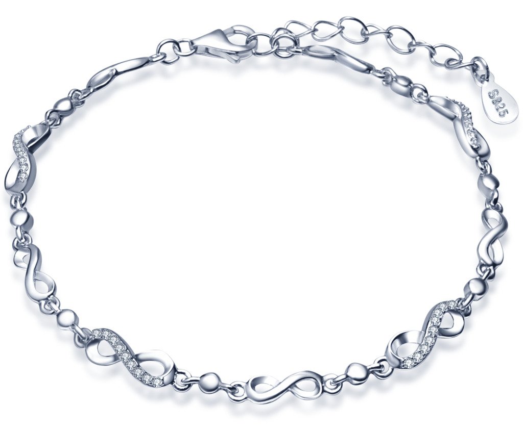 Bracciale Argento 925 Con Simbolo Infinito E Zirconi - Unendlich U, Catena Regolabile, Confezione Regalo - copertina