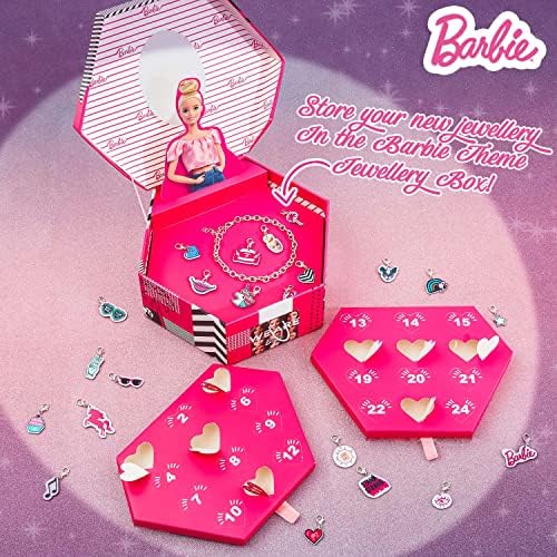 Barbie Advent Calendar 2022 Jewellery Box Advent Calendar For Girls with Bracelet and Charms, Barbie Gifts for Girls