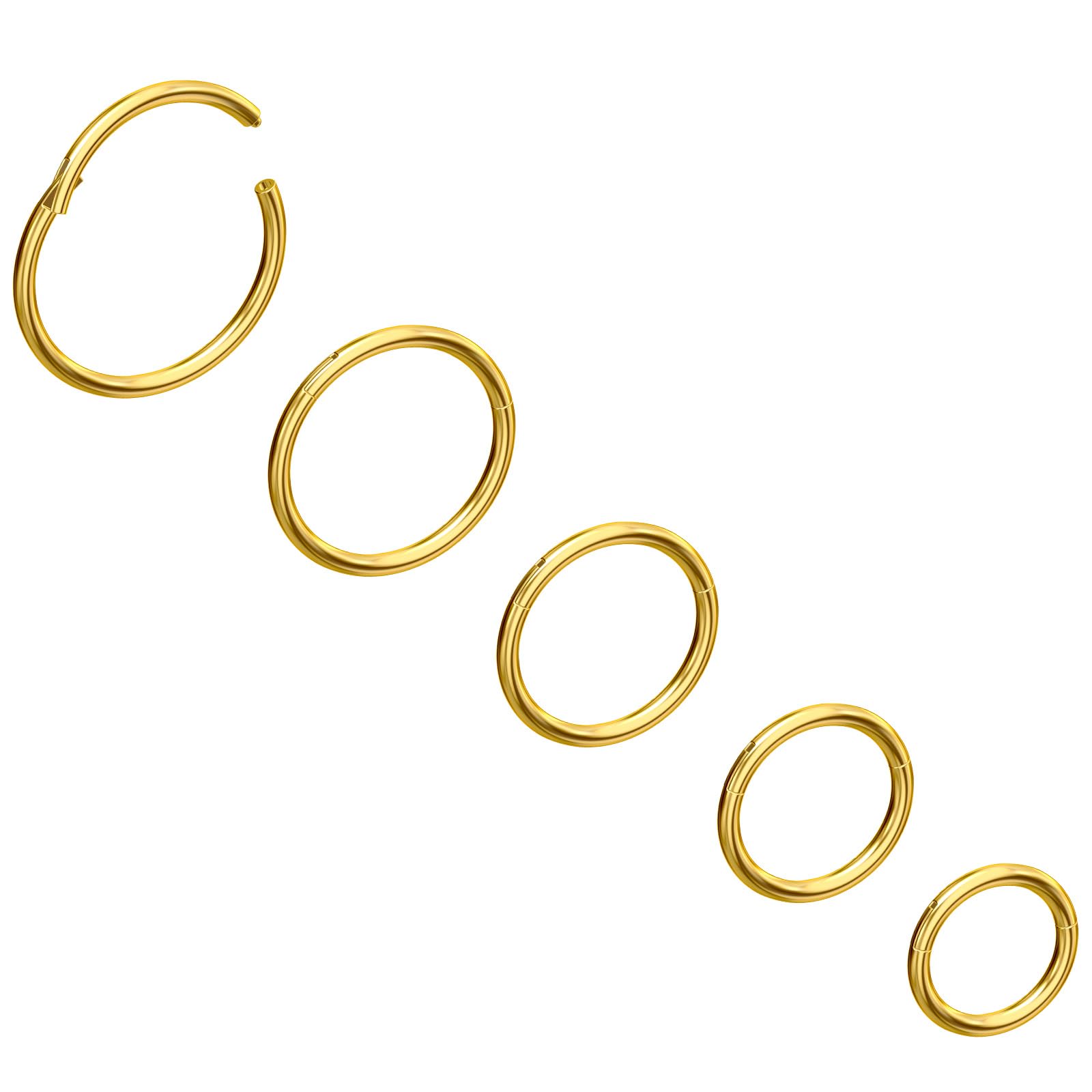 NewkeepsR 6G/8G/10G/12G/14G/16G/18G/20G Steel Nose Ring Hoop Piercing,Septum Lip Helix Cartilage Rook Body Jewellery,Diameter From 5mm to 14mm, Gold-Rose Gold-Silver tone-Black — view 23