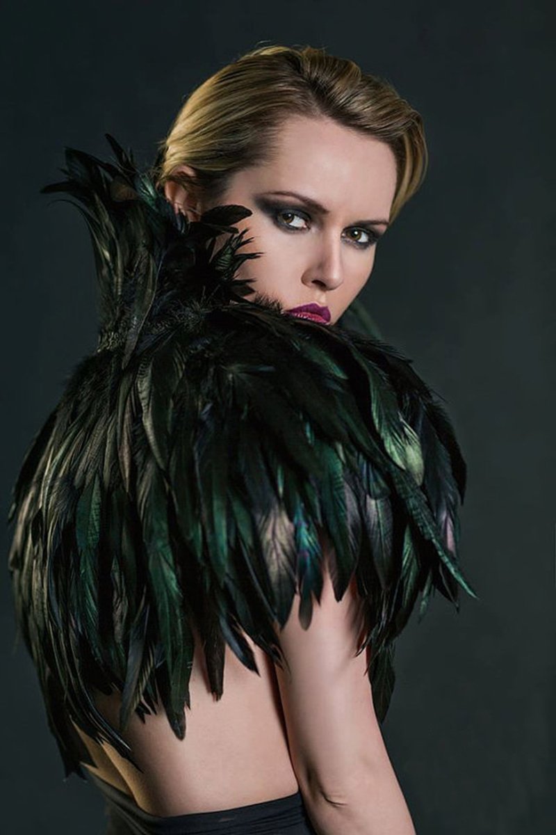 keland Gothic Victorian Natural Feather Shrug Cape Shawl Poncho with Choker Collar Black (Nero)