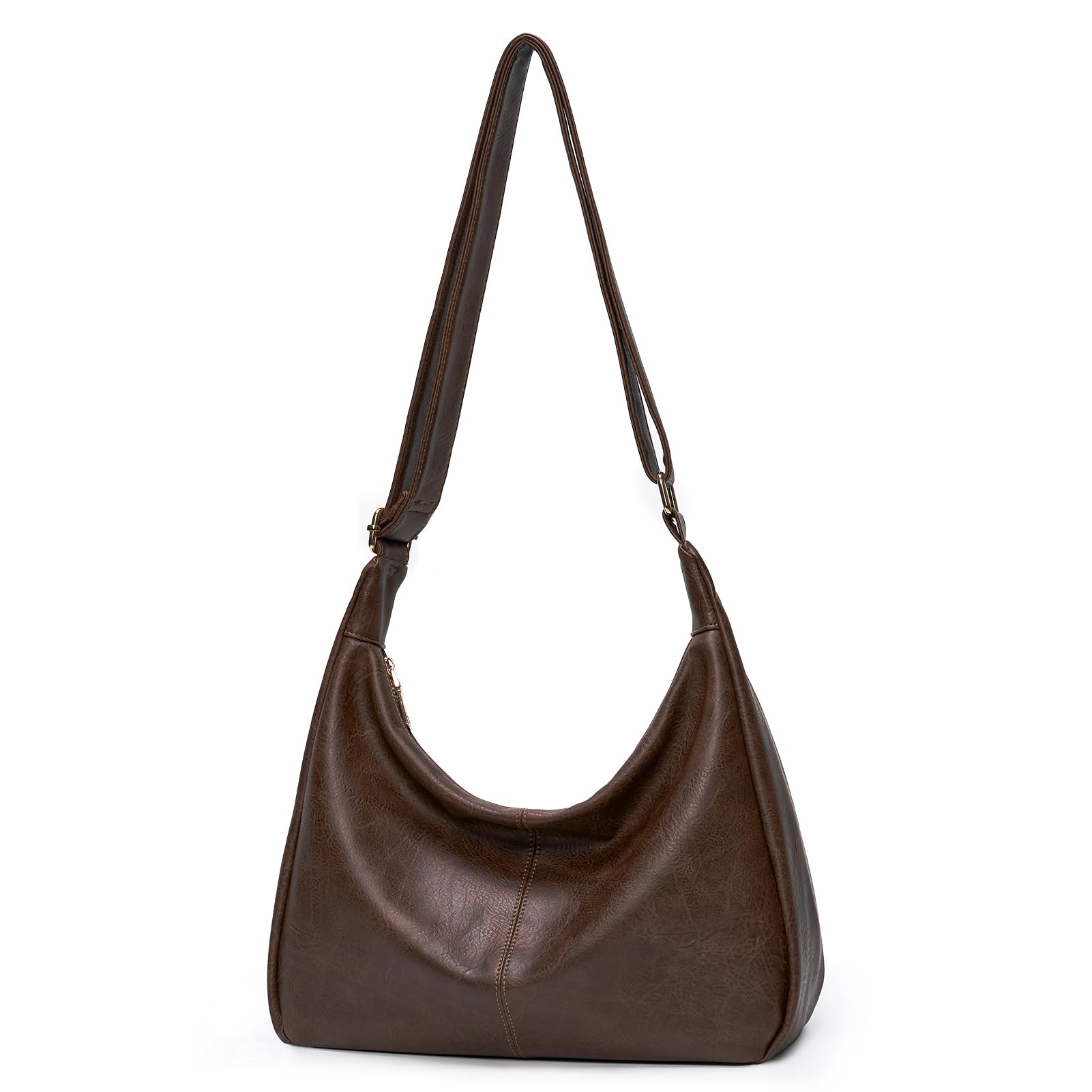 Slouchy Shoulder Bag for Women, Foldable Crossbody Hobo Purse in PU Leather