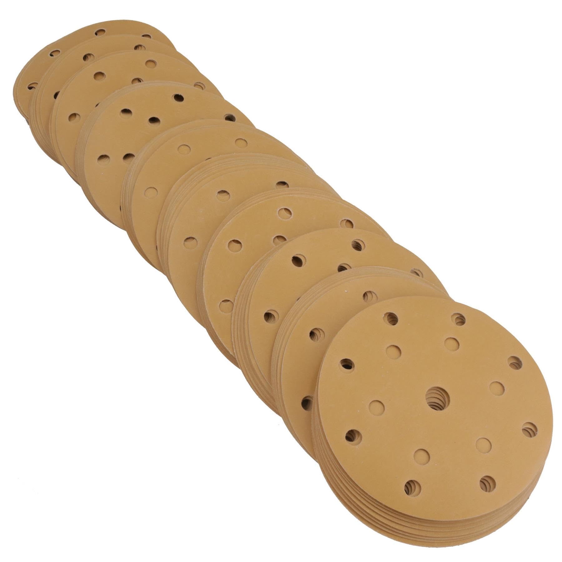 Discos de lijado de 150 mm, óxido de aluminio abrasivo, grano 500, gancho de 15 agujeros + bucle, 200 unidades