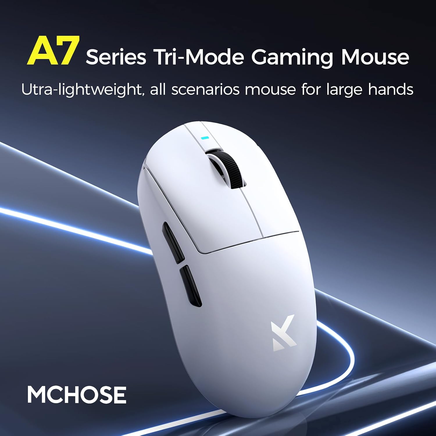 White A7 Ultra Wireless Gaming Mouse, Tri-Mode Connection, 59 Grams, PAW3950 42K DPI Sensor, Wired/Wireless Dual 8K Polling, 130 Hour Battery Life - White