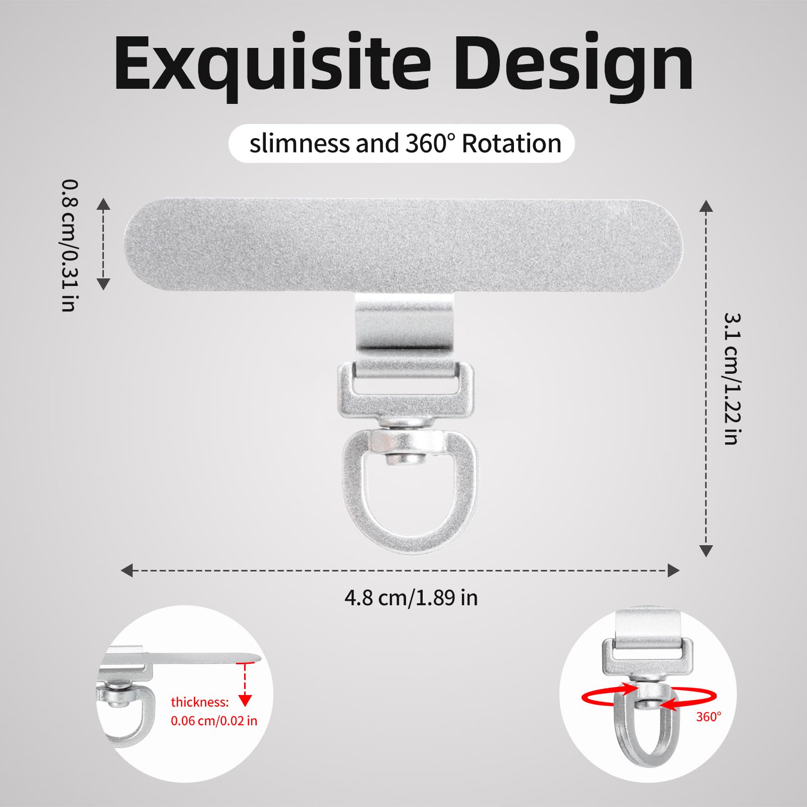 Yojaro 360° Rotating Stainless Steel Phone Tether Tab (3-Pack) - Universal for iPhone & Other Phones (Fits Wristbands/Necklaces/Crossbody Straps) - 3