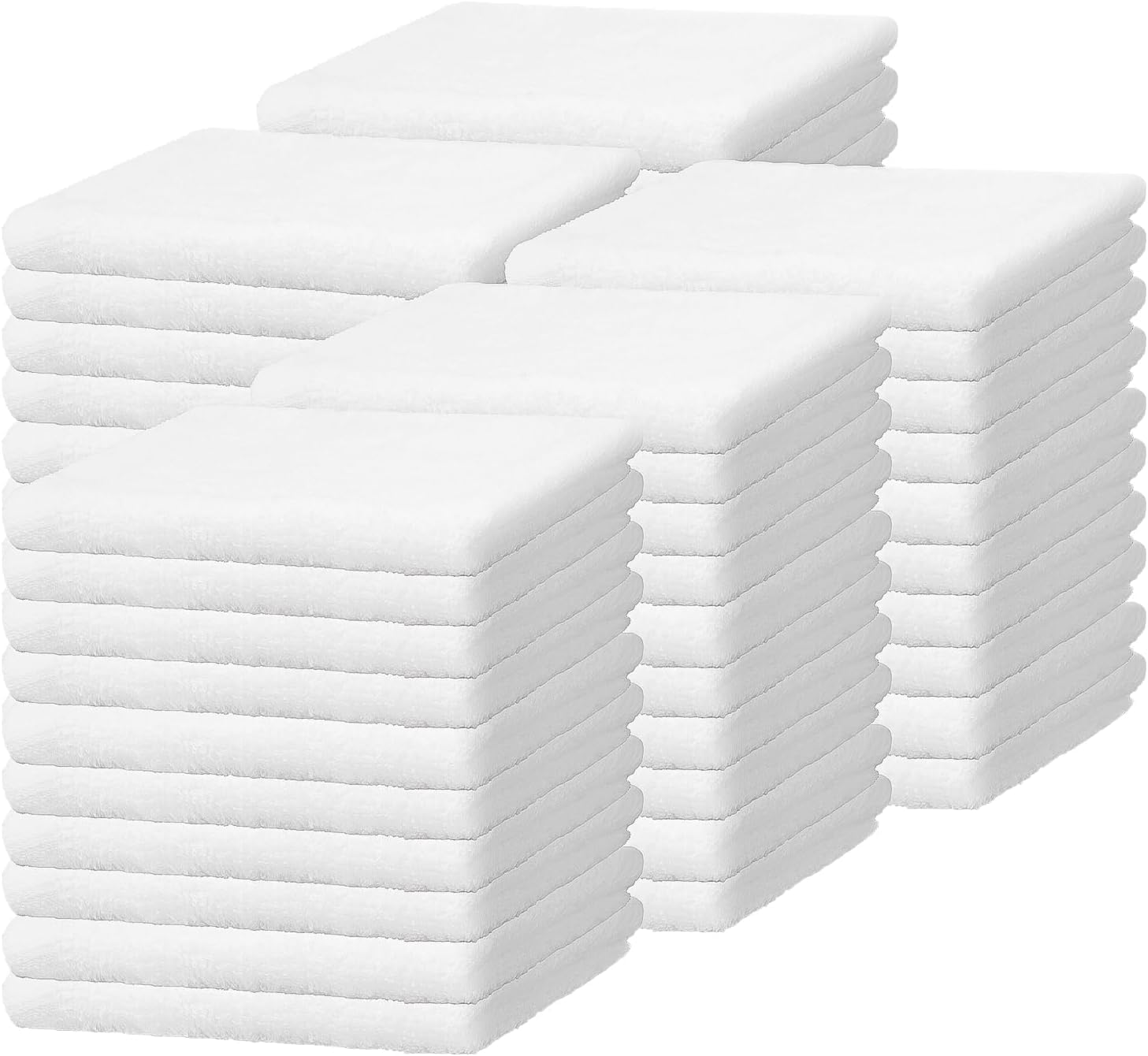 Lot de 50 gants de toilette en coton - 30 x 30 cm - Blanc - Petits et absorbants - Pour salle de bain, hôtel, salle de sport, spa et soins du visage