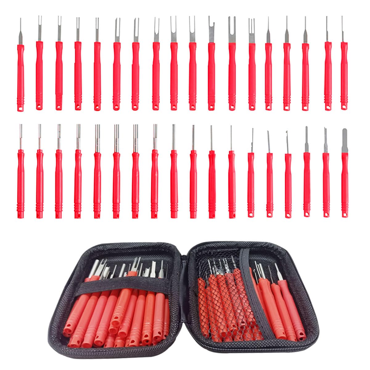 36PCS Terminal Removal Tool Kit, Wire Connector Pin Extraction Tool, Electrical Pin Removal Tool Set, Car Terminal Release Tool Automotive Depinning Tool Kit for Household Devices (Red)