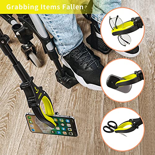 32\'\' Long Grabber Tool, Grabbers for Elderly Grab It Reaching Tool with Light, Grabber Reacher Tool Heavy Duty with Rotating Jaw & Magnet, Folding Stick Picker Upper Trash Grabber (Yellow)