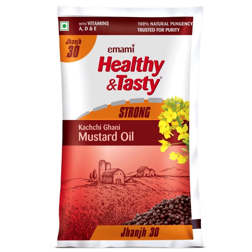 Emami Healthy & Tasty Strong Kachchi Ghani Mustard Oil Pouch, 825g