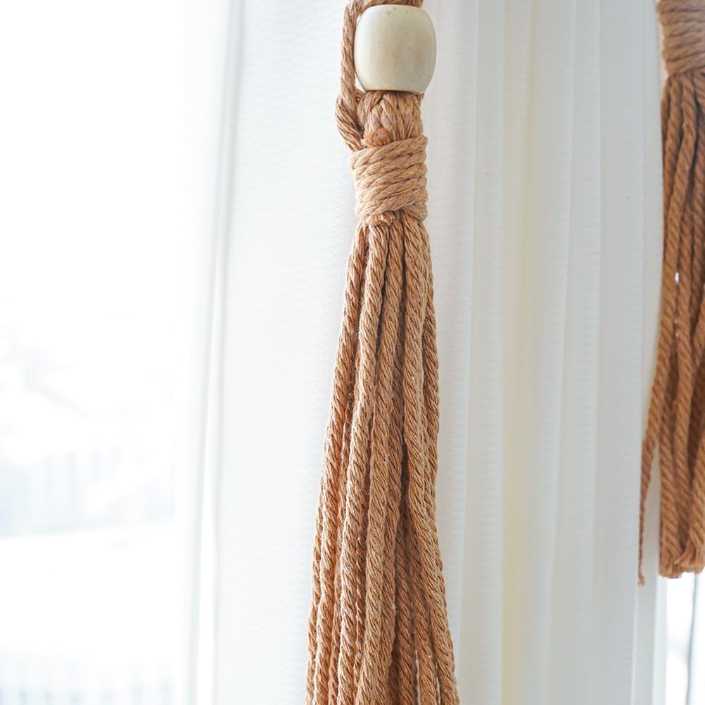 QRUENNTG 4パック木製ビーズカーテンタイバック、調整可能なボヘミアンスタイルのハンドメイド織りタイバック、ホームベッドルーム