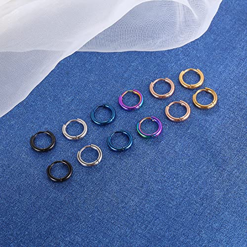 Image of 316L Surgical Stainless Steel Small Hoop Earrings 8mm 10mm 12mm 14mm Hypoallergenic Huggie Hoop Earrings Helix Lobes Hinged Sleeper Earrings Men Women for Cartilage Piercings