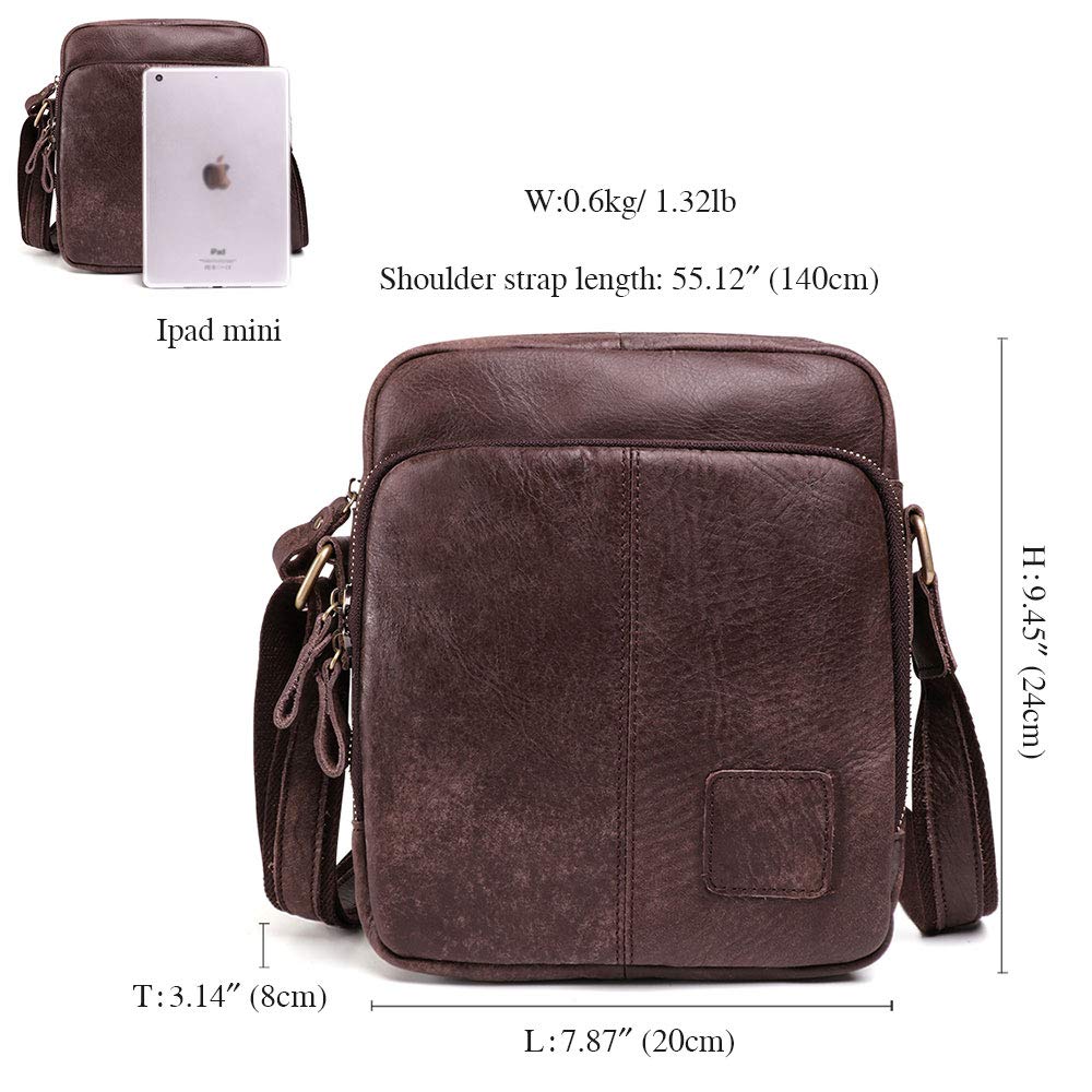 BAIGIO Umhängetasche Herren Leder Schultertasche Vintage Herrentasche Messenger Bag mit Schultergurt für Arbeit Reise Alltagsleben (Dunkelbraun)