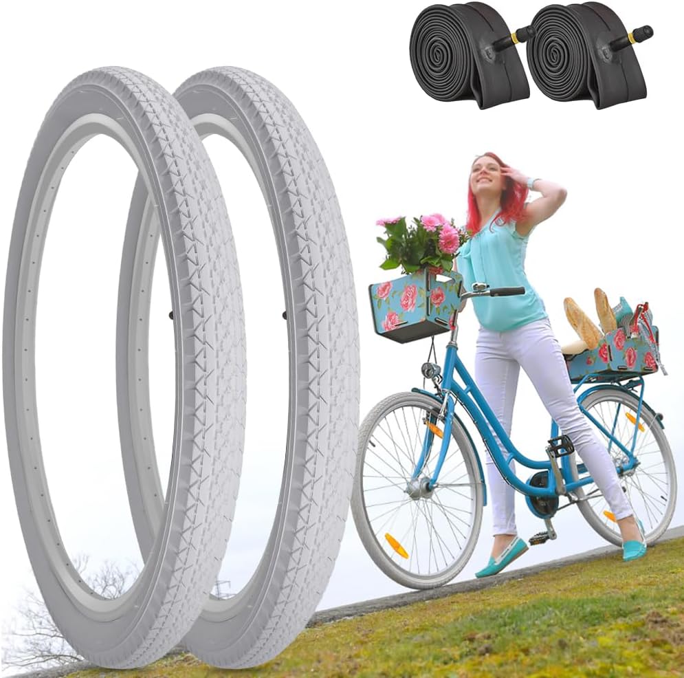 1 or 2 Pack 26"X2.125" Cruiser Beach Bike Tire White Wall with or Without Tubes 26x1.75/2.125 Foldable Replacement Tyres for Commuter City Bicycles