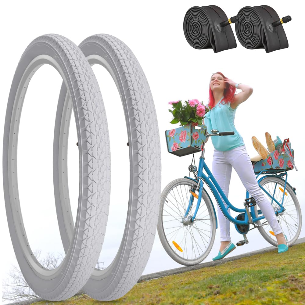 SIMEIQI 26X2.125 Beach Bike Tires and Tubes White Color (2 Tires 2 Tubes 2 Levers, 26x2.125)