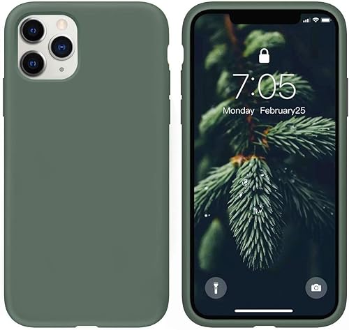 IceSword Funda para iPhone 11 Pro verde pino, funda de silicona líquida fina, tela de microfibra de seda suave, verde pino mate, cuerpo completo de