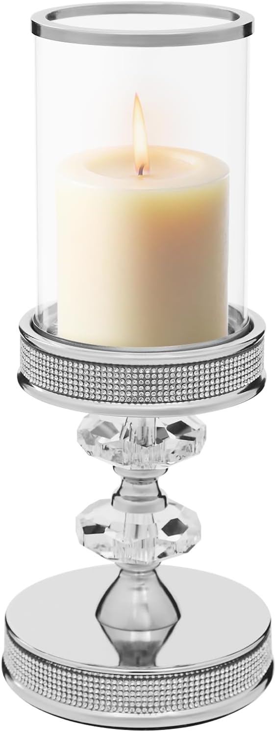Crystal Candle Holders, Taper Candle Holders with Glass Candle Cover for Wedding Festival Christmas Party Valentine's Decor, Table Centerpieces
