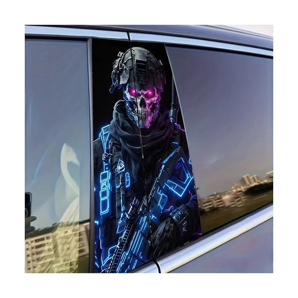 Dabhuoc One Color Car Parts 2 Pcs Car Center Column Decal Skull Soldier Glossy Material Protective Film
