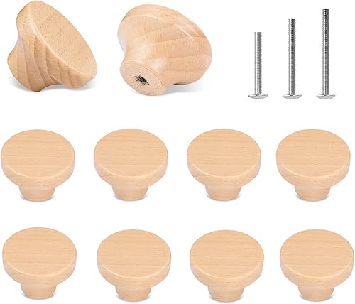 Pomos de madera para gabinetes de madera, tiradores de cajones de tocador de 1.57 pulgadas, pomo redondo plano para muebles para armario, cocina,