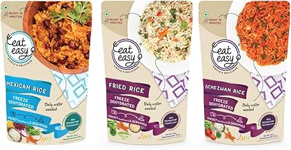 Eat Easy Ready To Eat Rice Combo of 3- Veg Fried Rice, Schezwan Rice, Mexican Rice | Just Add Water and Cook | Freeze Dehydrated Instant Rice for Travel, Hostel, Trekking, Camping, Hiking