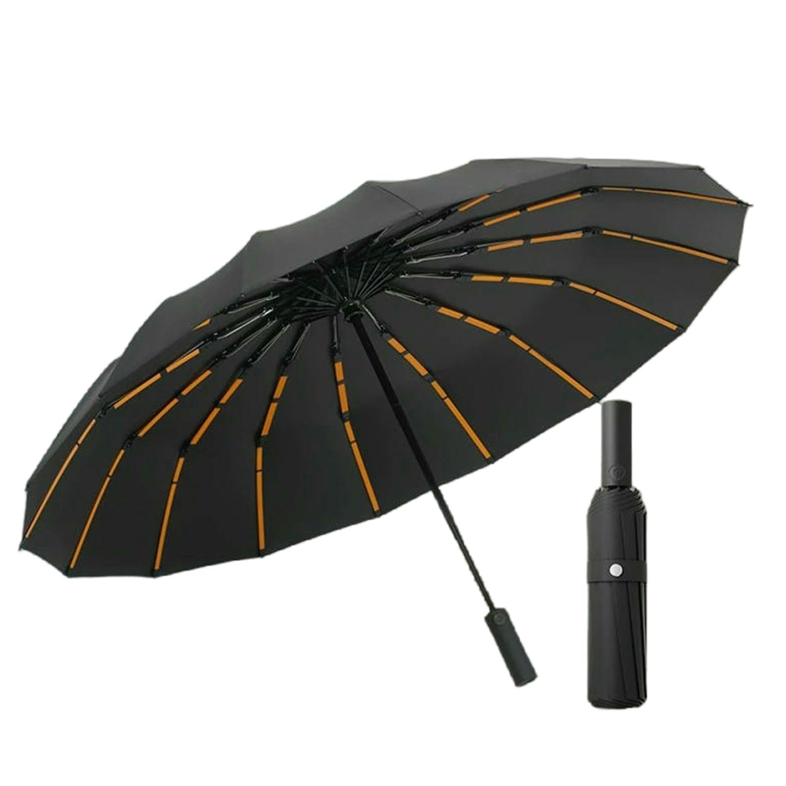 Gyios Men's Black Umbrella Stormproof Windproof Compact For – 288 Reinforced Fibreglass Ribs, Automatic Folding,Sun Travel Rain Umbrella
