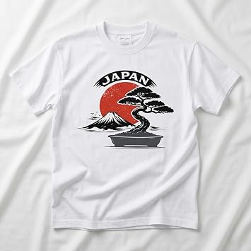 Shinee T-shirt, Bonsai, Mt. Fuji Sunrise, Japanese Pattern, Print, Cotton, 100 L, White, Japanese Culture, Souvenir, Overseas