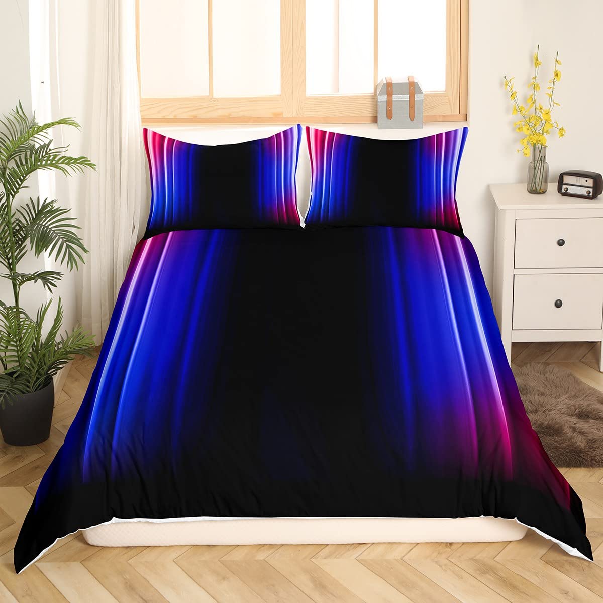 Loussiesd Geometric Abstract Ombre Duvet Cover Set Kids Teens Red Blue And Black Striped Bedding Set Decor Modern Fashion Comforter Cover Set with 2 Pillowcases 3Pcs Bedding King Boys — image 1