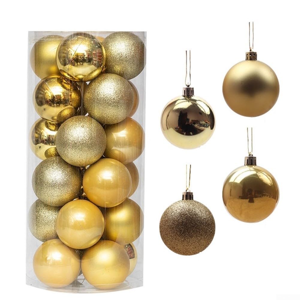 Juego de 24 adornos inastillables para árbol de Navidad, bolas de Navidad de 1.2 pulgadas, bolas de árbol para decoración de vacaciones, bodas, fiestas, color naranja (dorado)