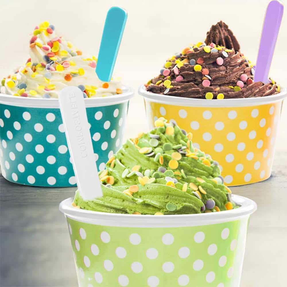 GM 1000 Cucchiaini per il Gelato Riutilizzabili Colorati, Imbustate Singolarmente, Palette Compostabili per dolci dessert gelato, Misura 9,5 cm