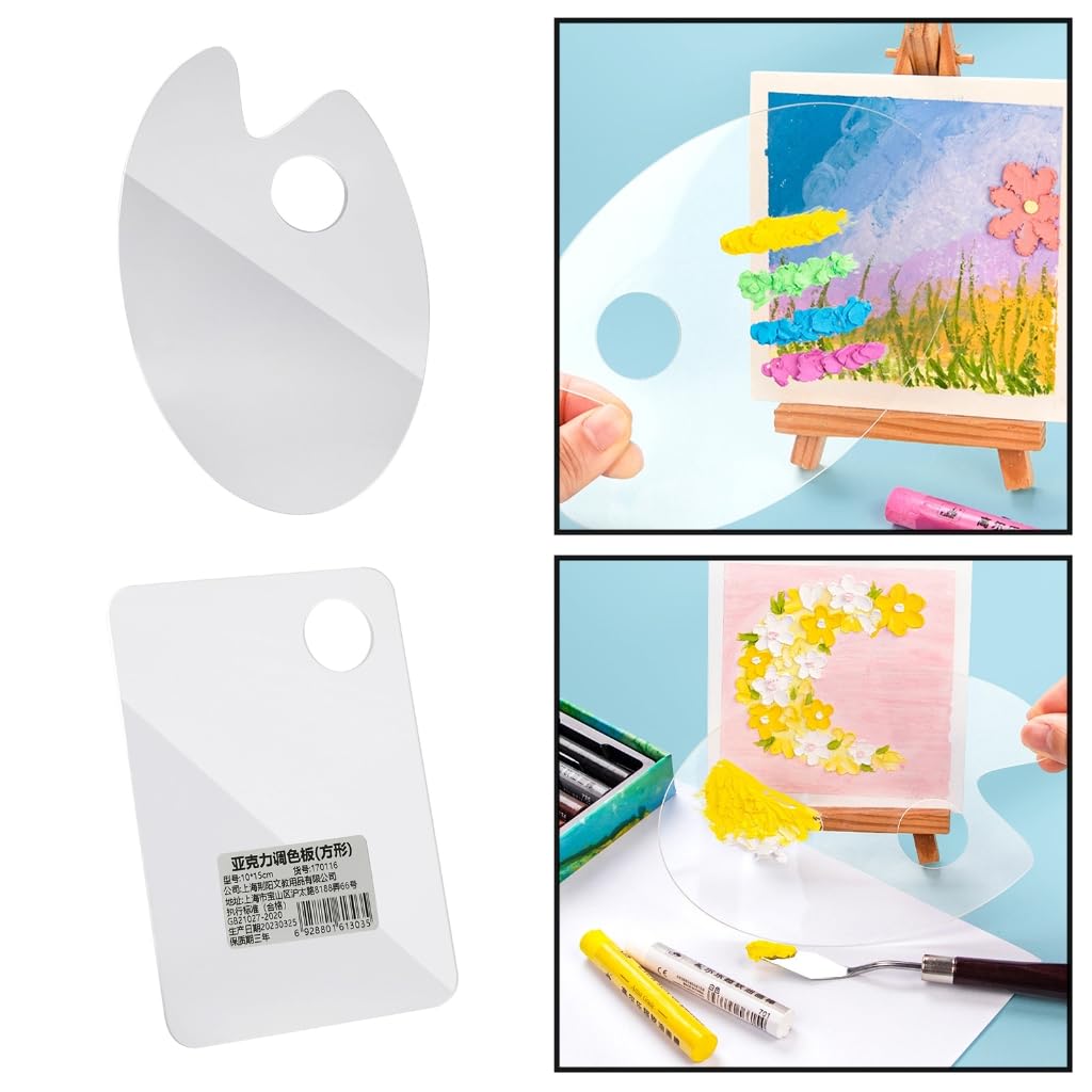 Clear Paint Palettes for Acrylic Painting,French Oval/Square Transparent Art Paint Pallet Holder Tray for Artist Painter