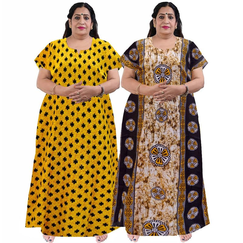 Women Casual Floral Printed Multicolor Night Wear Gown_Free Size Nighty_Cotton Nighty Pack of 2_Jumbo_NT5-picture-45