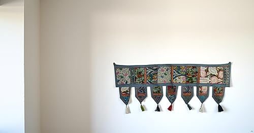 Miniatura 9 de Cenefas para puerta de algodón indio, estilo étnico, vintage, con diseño de retazos, para colgar en la pared, estilo bohemio, bordado a mano,